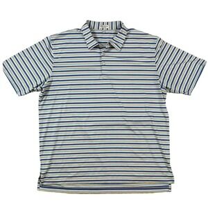 Peter Millar Men’s Polo Shirt Summer Comfort Striped Orange Blue Size XXL